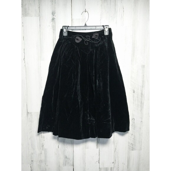 Vintage Jaques Vert Black Velvet Midi Skirt Size 12 - Picture 1 of 7